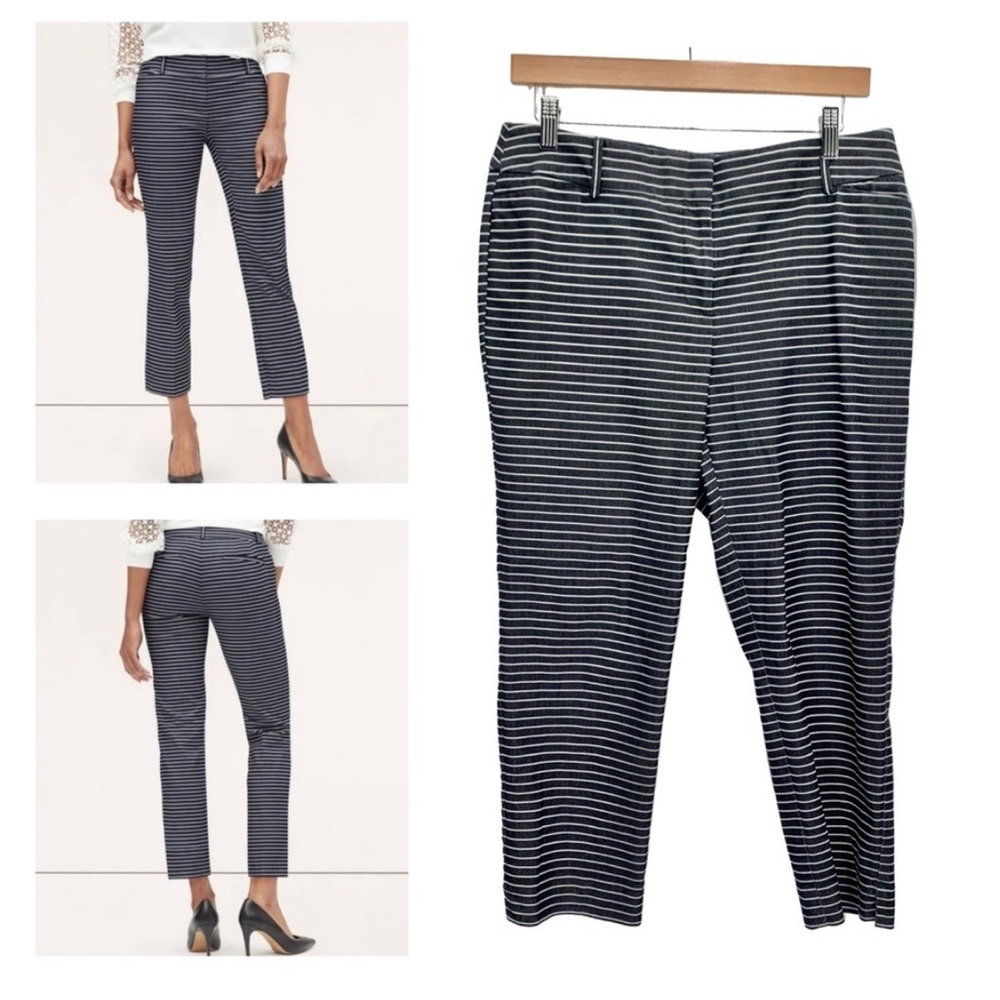 Ann Taylor Pants LOFT Striped Riviera Cropped Julie Fit Black White 8 Petite